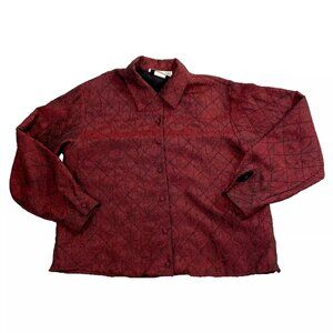 Studio G Sport Womens Medium Blouse Shirt Red Black with Diamond Pattern Shimmer